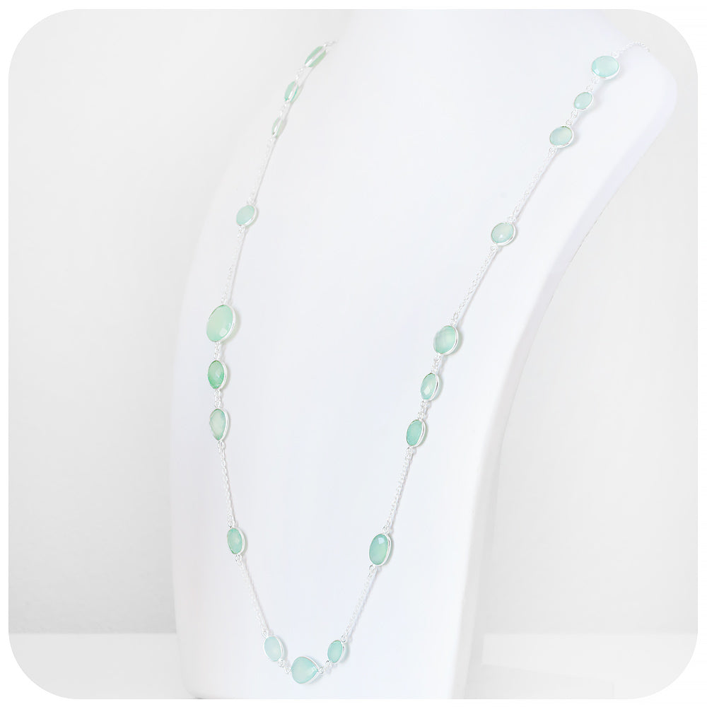 Mint Green Chalcedony sterling silver rope Necklace - Victoria's Jewellery