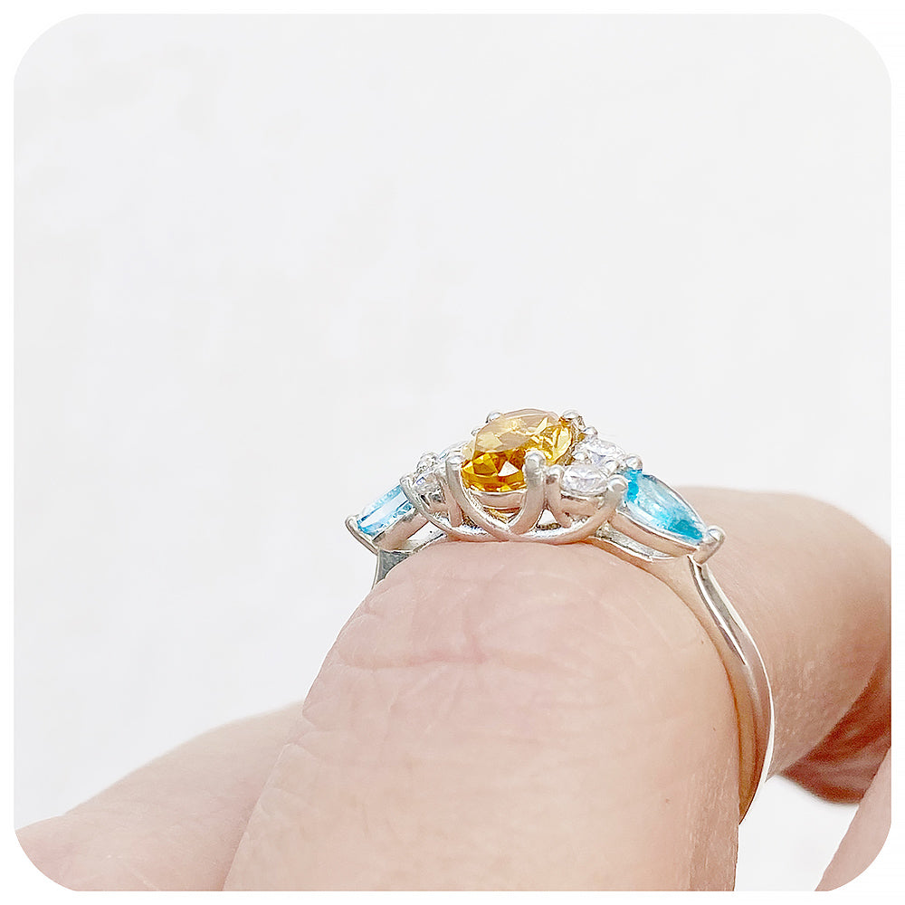 Citrine and blue topaz on sale ring