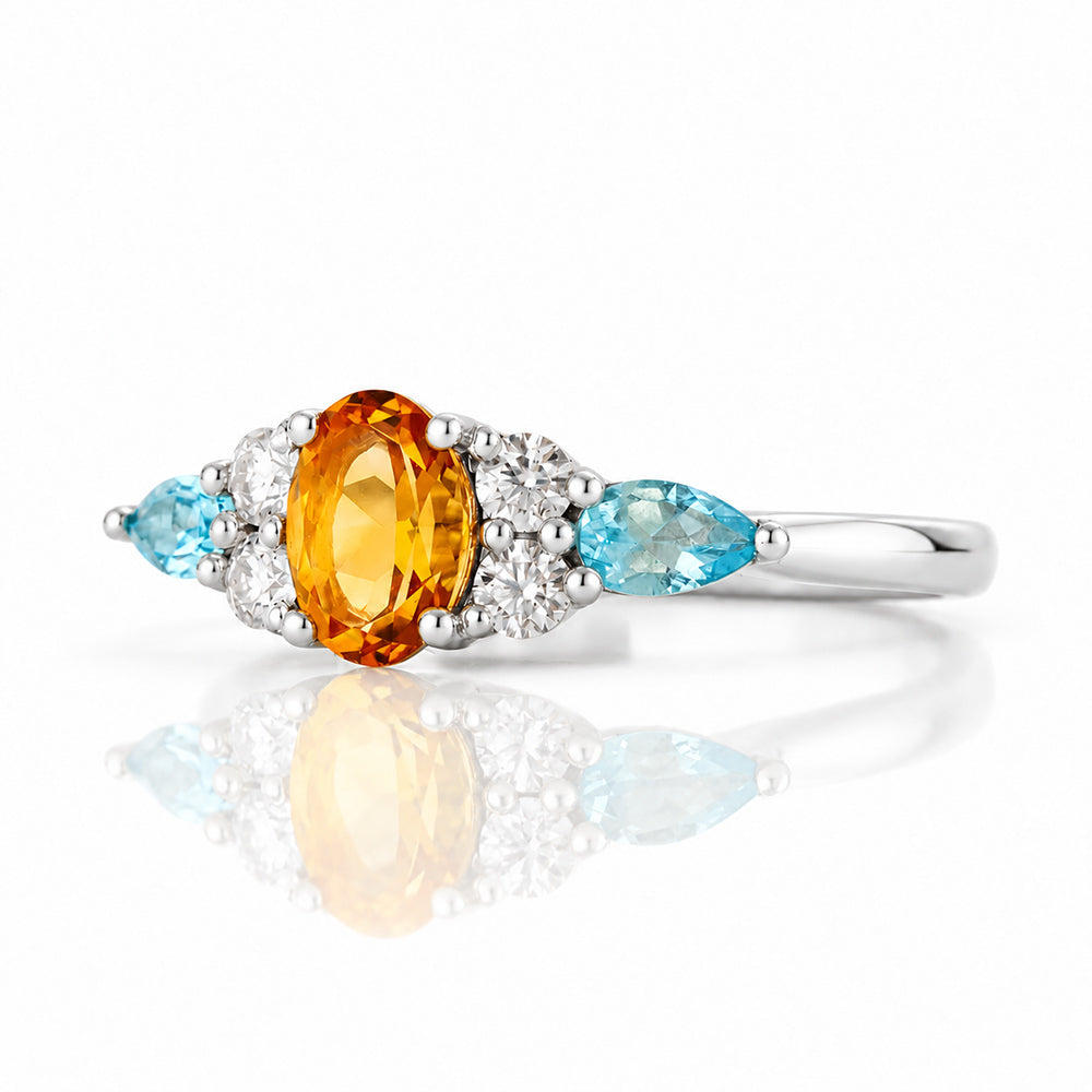 Ariana, a Citrine, Topaz and Sapphire Cluster Ring - Victoria's Jewellery