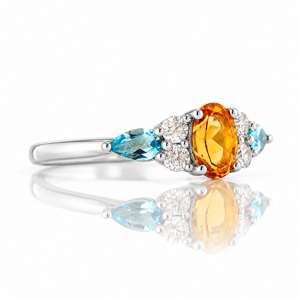 Ariana, a Citrine, Topaz and Sapphire Cluster Ring - Victoria's Jewellery