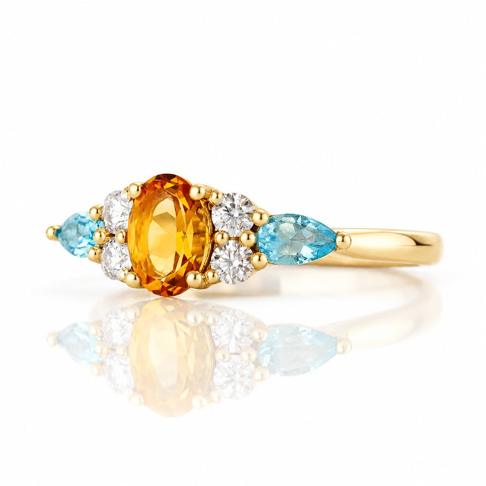 Ariana, a Citrine, Topaz and Sapphire Cluster Ring - Victoria's Jewellery