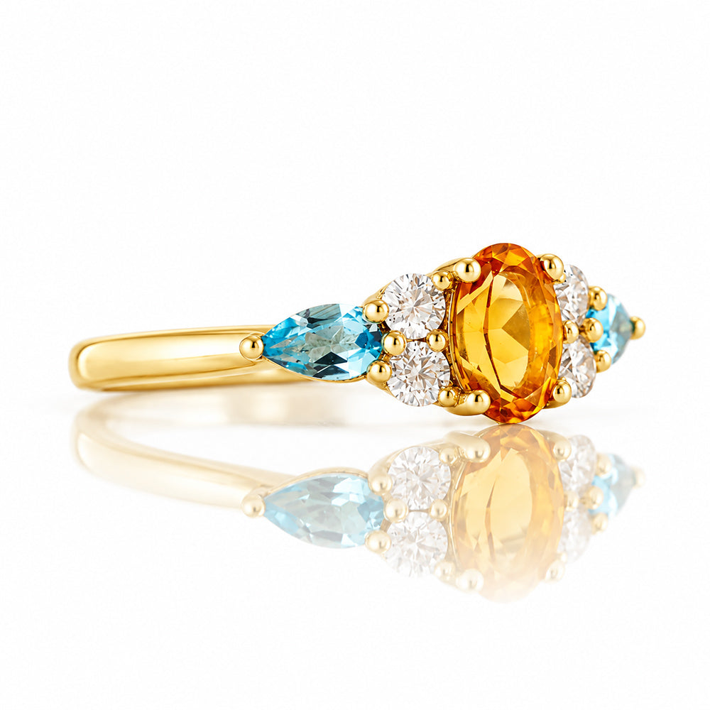Ariana, a Citrine, Topaz and Sapphire Cluster Ring - Victoria's Jewellery
