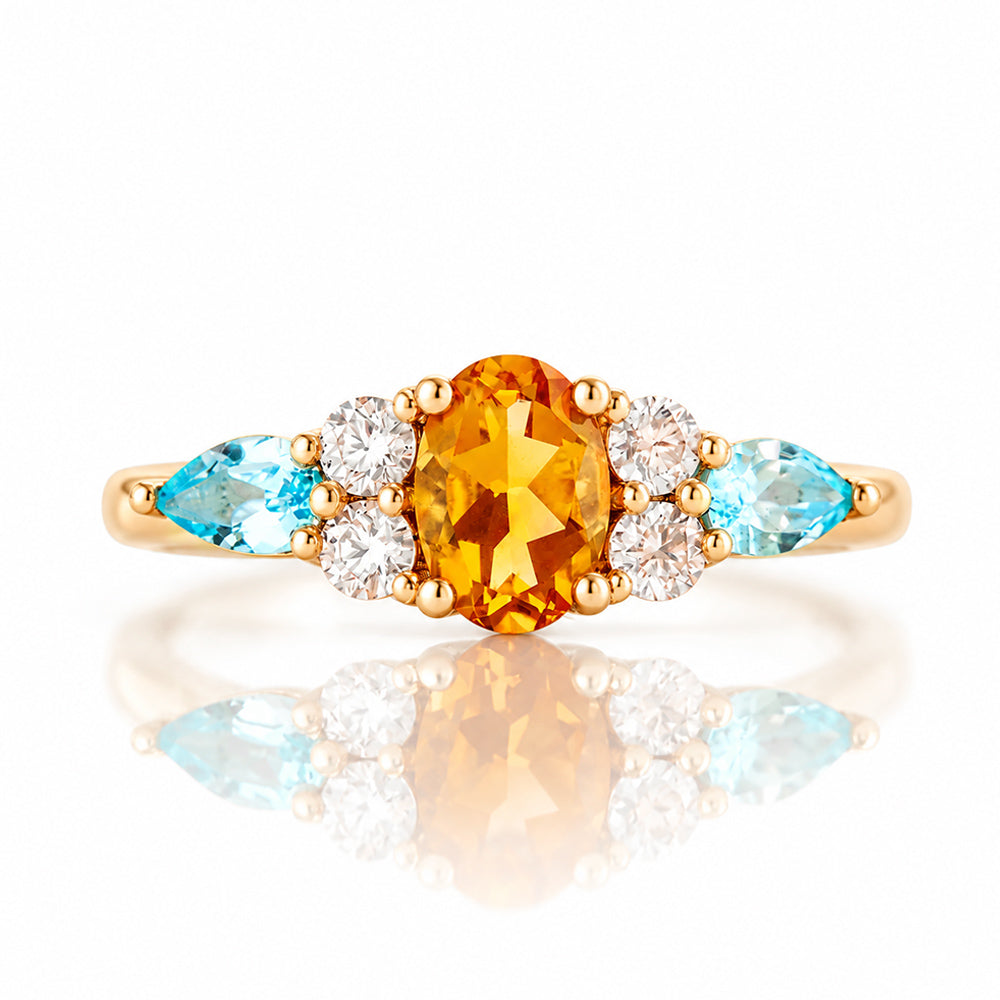 Ariana, a Citrine, Topaz and Sapphire Cluster Ring - Victoria's Jewellery