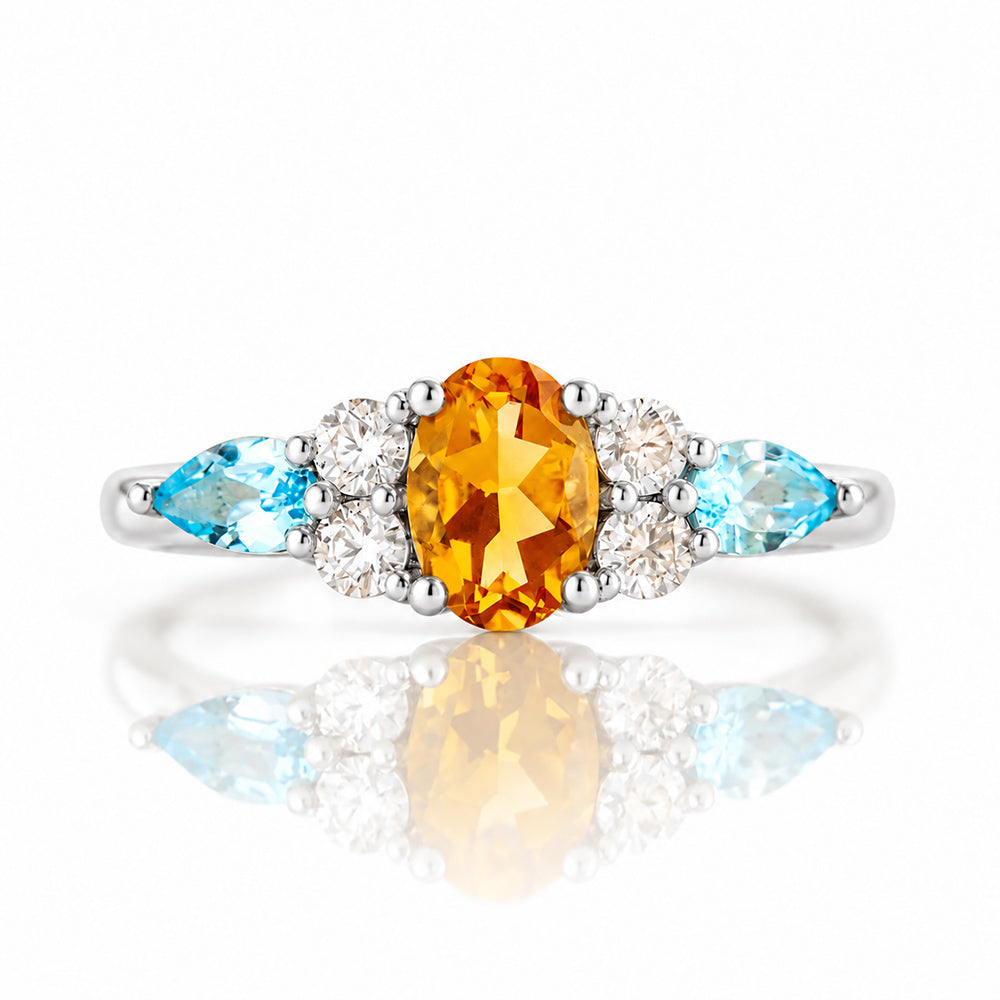 Ariana, a Citrine, Topaz and Sapphire Cluster Ring - Victoria's Jewellery