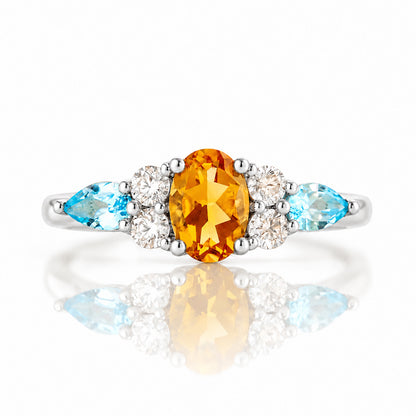 Ariana, a Citrine, Topaz and Sapphire Cluster Ring - Victoria's Jewellery