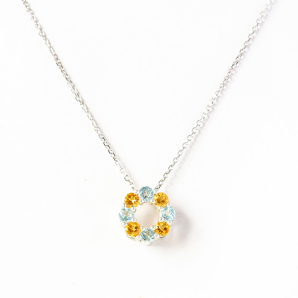 Circle of Life Necklace - Citrine and Sky Blue Topaz
