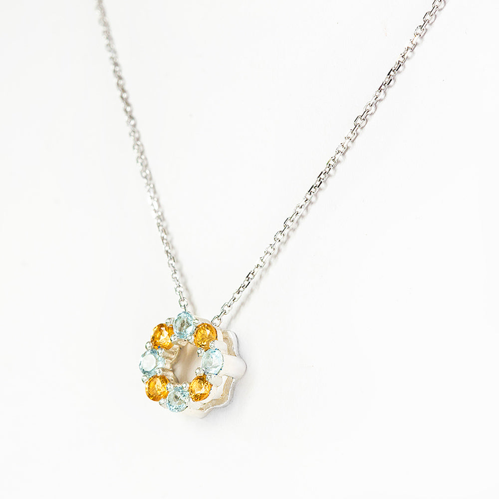 Circle of Life Necklace - Citrine and Sky Blue Topaz