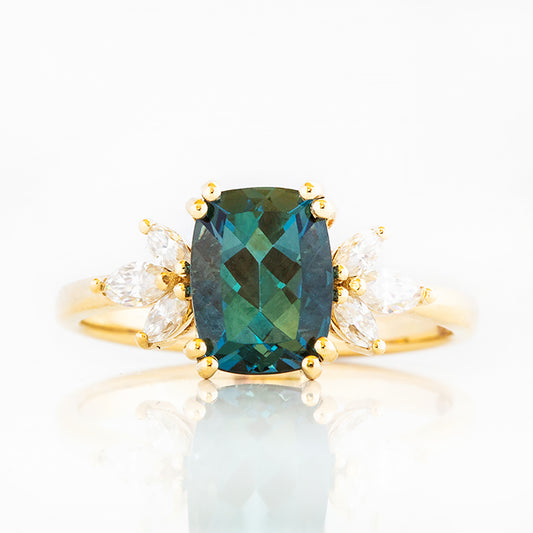 Rosalie, a London Blue Topaz and Lab Diamond Ring