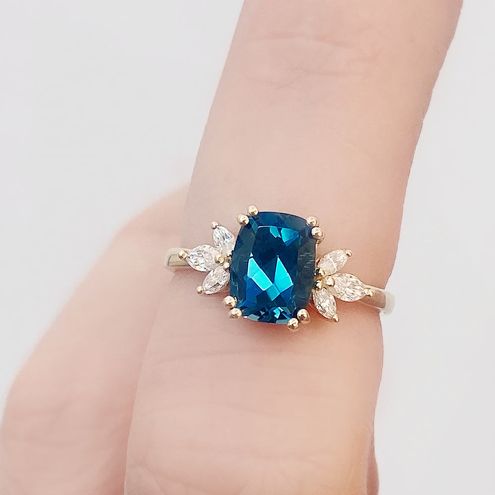 Rosalie, a London Blue Topaz and Lab Diamond Ring