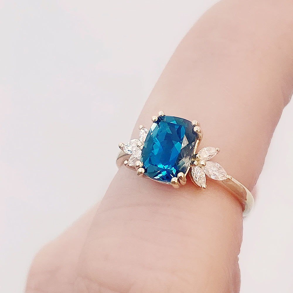 Rosalie, a London Blue Topaz and Lab Diamond Ring