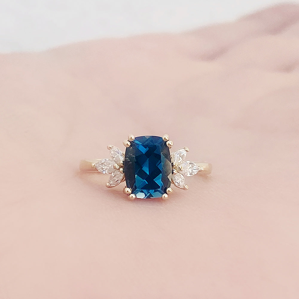 Rosalie, a London Blue Topaz and Lab Diamond Ring
