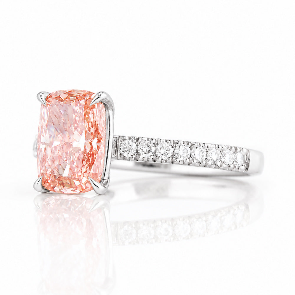 Emma, Cushion cut Pink Lab Diamond Ring - 2ct