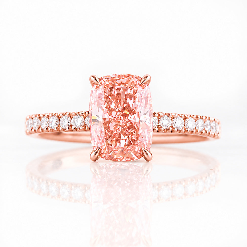 Emma, Cushion cut Pink Lab Diamond Ring - 2ct
