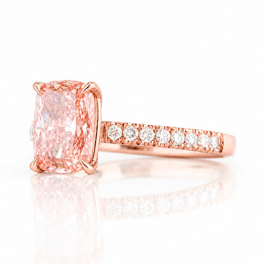 Emma, Cushion cut Pink Lab Diamond Ring - 2ct
