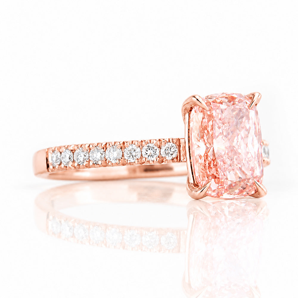 Emma, Cushion cut Pink Lab Diamond Ring - 2ct
