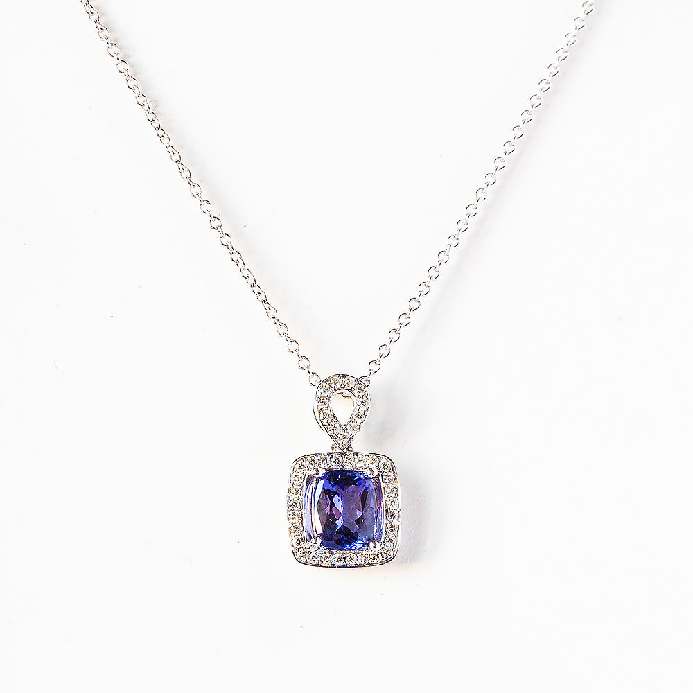 Cushion cut Tanzanite and Diamond Pendant - Victoria's Jewellery