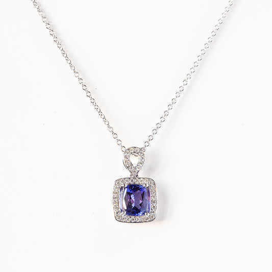Cushion cut Tanzanite and Diamond Pendant - Victoria's Jewellery