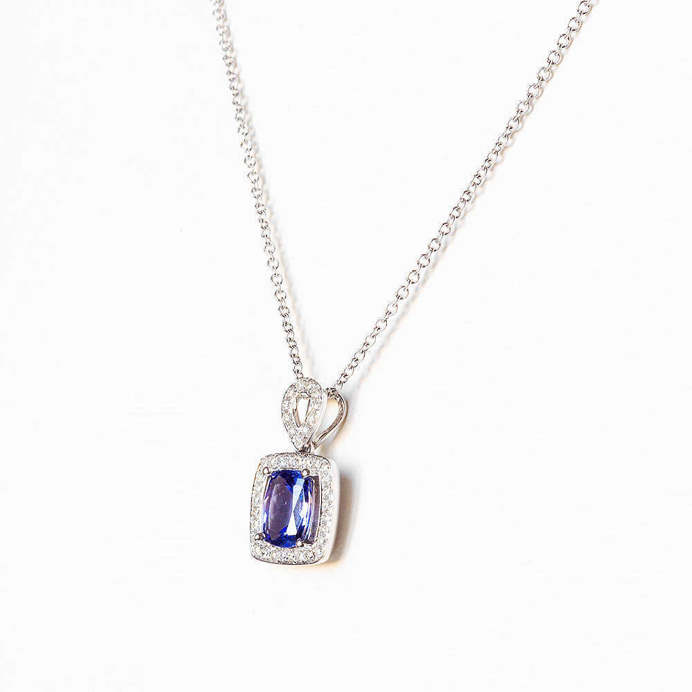 Cushion cut Tanzanite and Diamond Pendant - Victoria's Jewellery