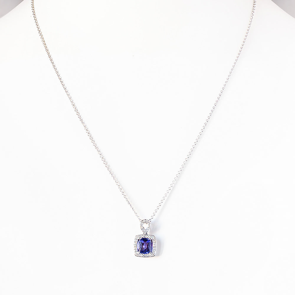 Cushion cut Tanzanite and Diamond Pendant - Victoria's Jewellery