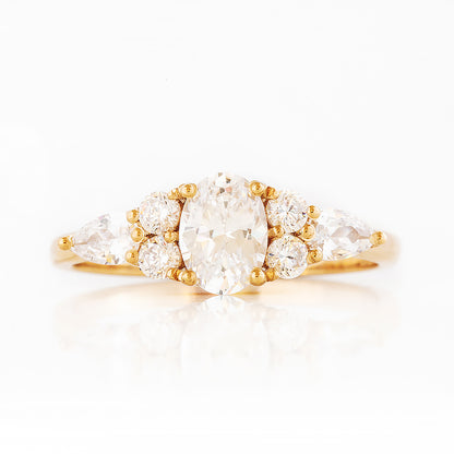 Oval cut Diamond cluster Engagement Ring in Yellow Gold - Victoria's Jewellery