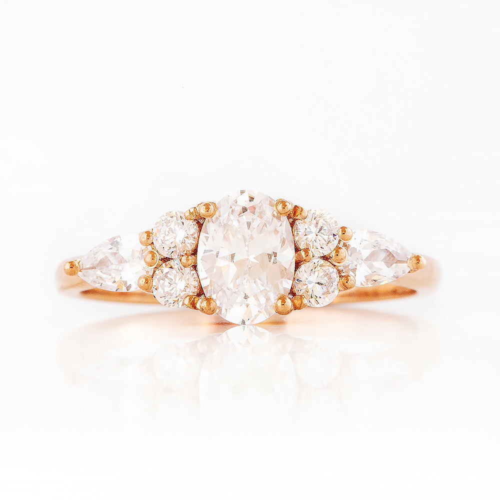 Oval cut Diamond cluster Engagement Ring in Rose Gold - Victoria's Jewellery