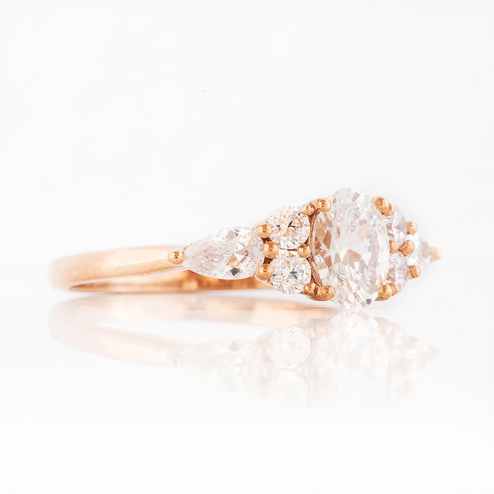 Oval cut Diamond cluster Engagement Ring in Rose Gold - Victoria's Jewellery