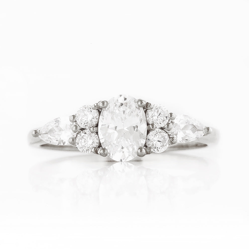 Oval cut Diamond cluster Engagement Ring in White Gold - Victoria's Jewellery
