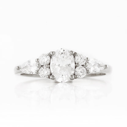 Oval cut Diamond cluster Engagement Ring in White Gold - Victoria's Jewellery