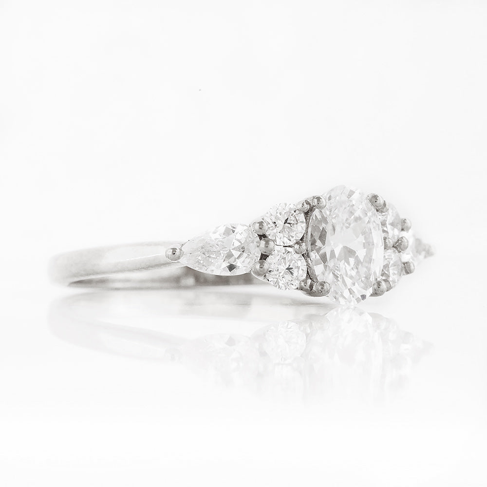 Oval cut Diamond cluster Engagement Ring in White Gold - Victoria's Jewellery