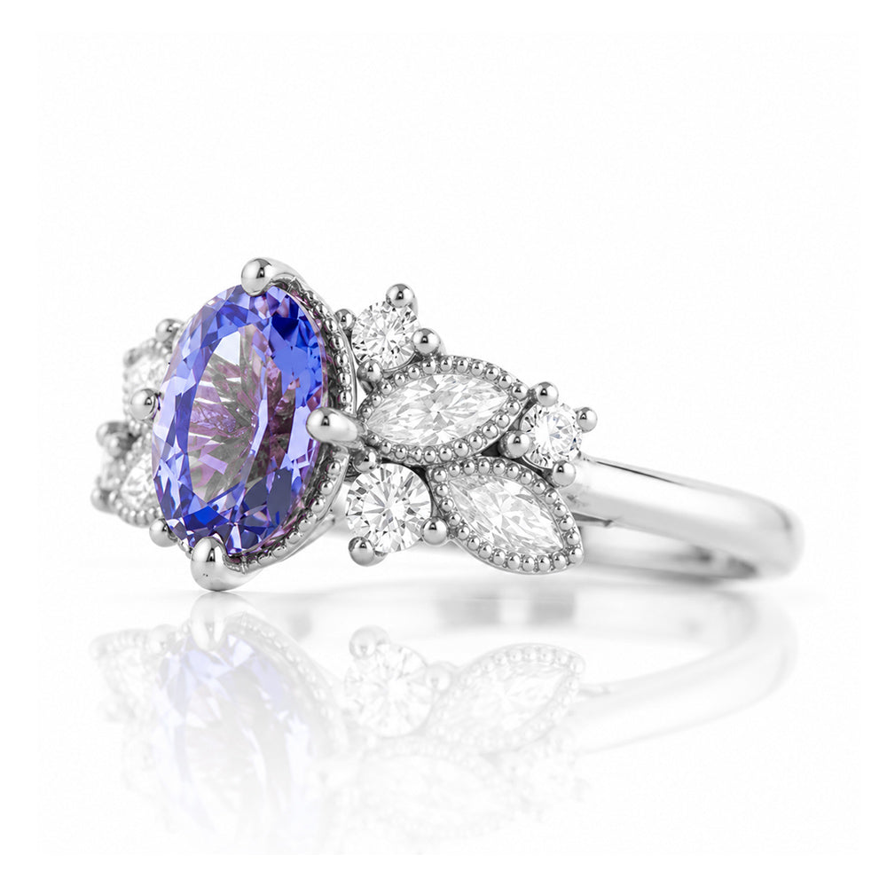 Zarah, a Blue and White Sapphire Engagement Ring - Victoria's Jewellery