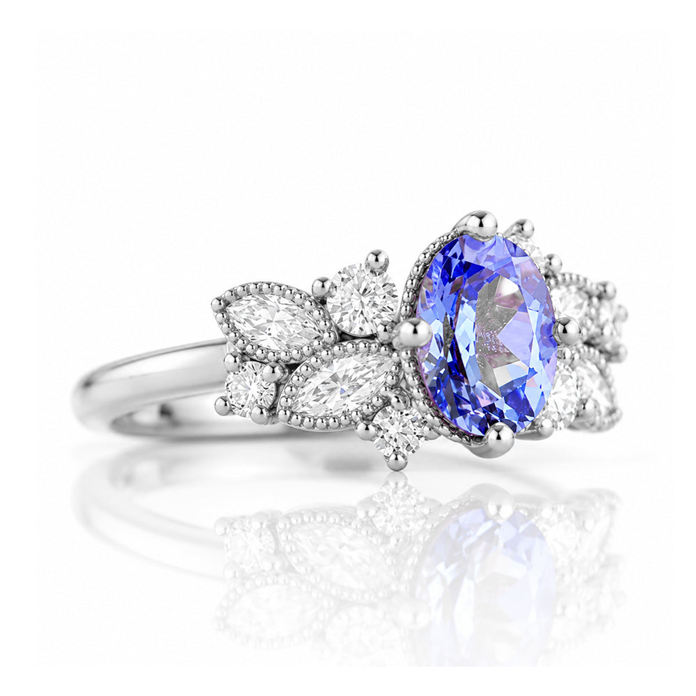 Zarah, a Blue and White Sapphire Engagement Ring - Victoria's Jewellery