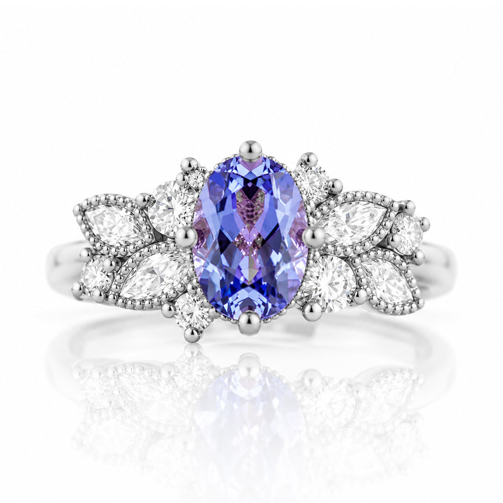 Zarah, a Blue and White Sapphire Engagement Ring - Victoria's Jewellery