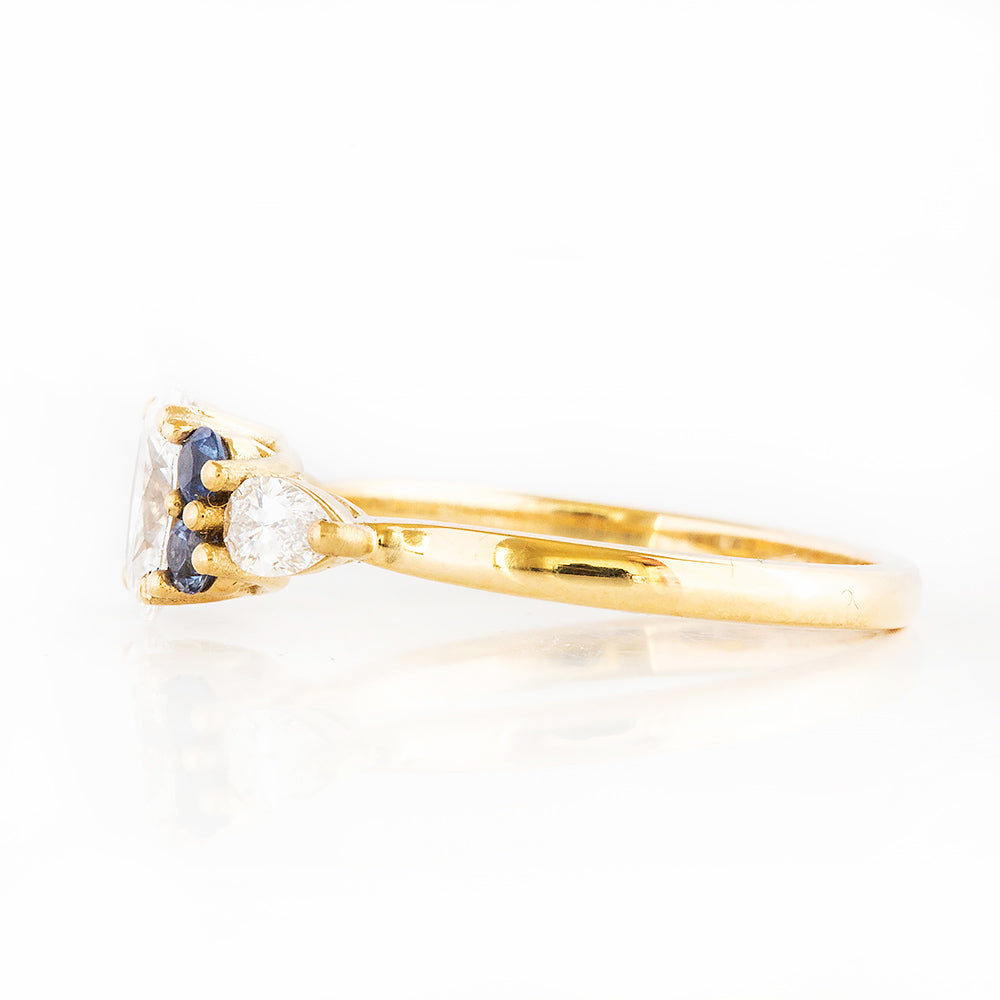 Diamond and Sapphire Trellis Cluster Engagement Ring in Yellow Gold