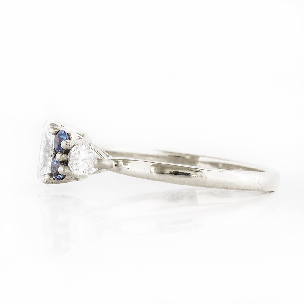 Diamond and Sapphire Trellis Cluster Engagement Ring in White Gold