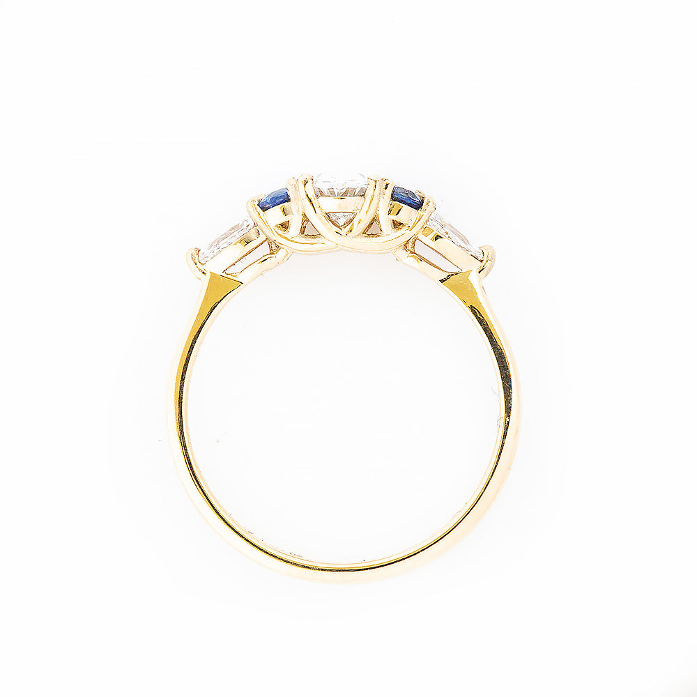 Diamond and Sapphire Trellis Cluster Engagement Ring in Yellow Gold