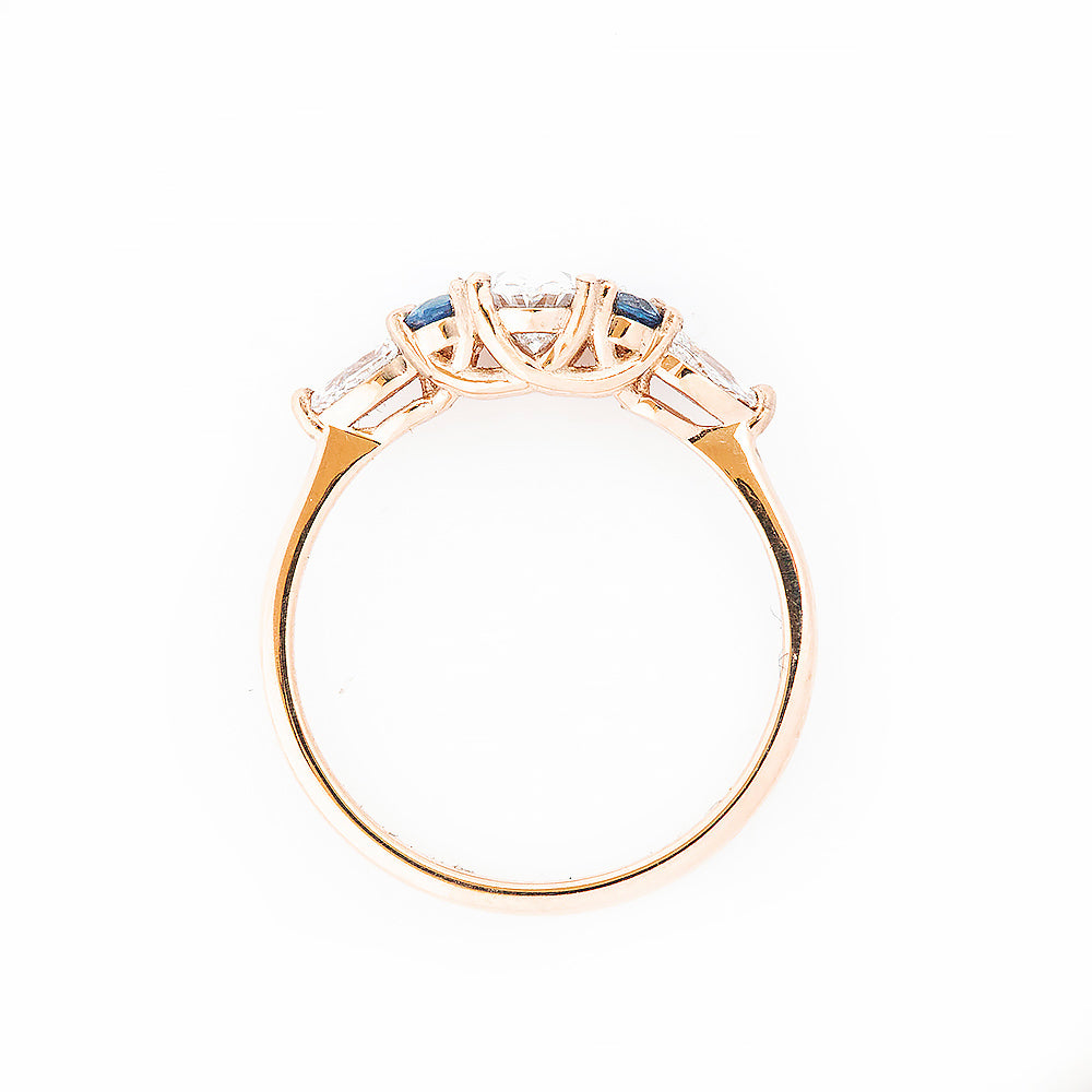 Diamond and Sapphire Trellis Cluster Engagement Ring in Rose Gold