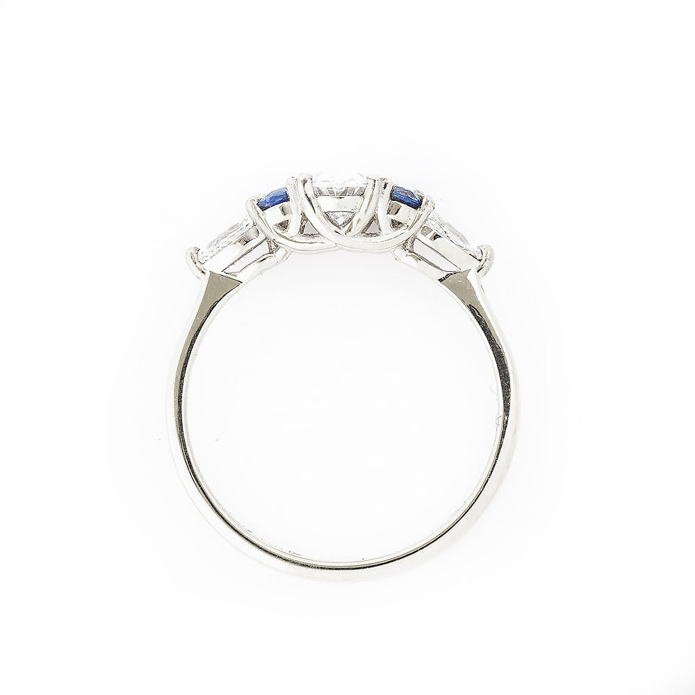 Diamond and Sapphire Trellis Cluster Engagement Ring in White Gold