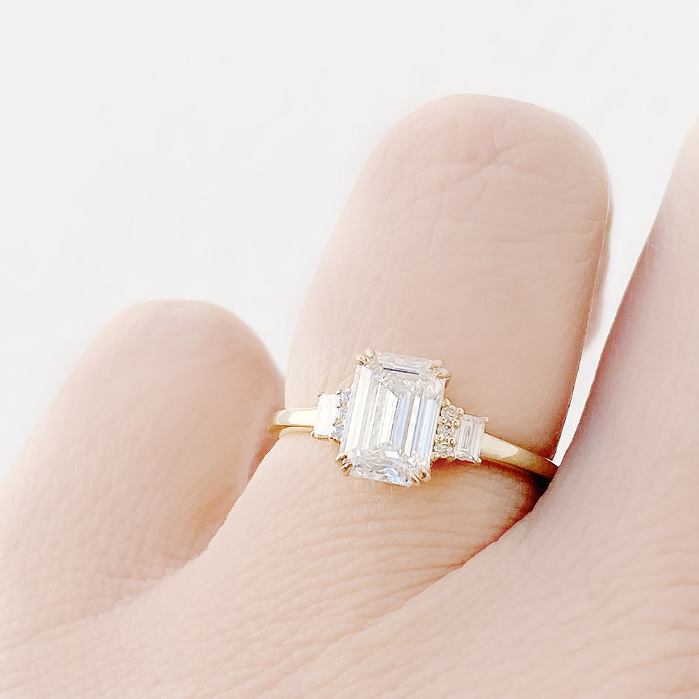Faith, an Emerald cut Vintage Style Lab Diamond Ring