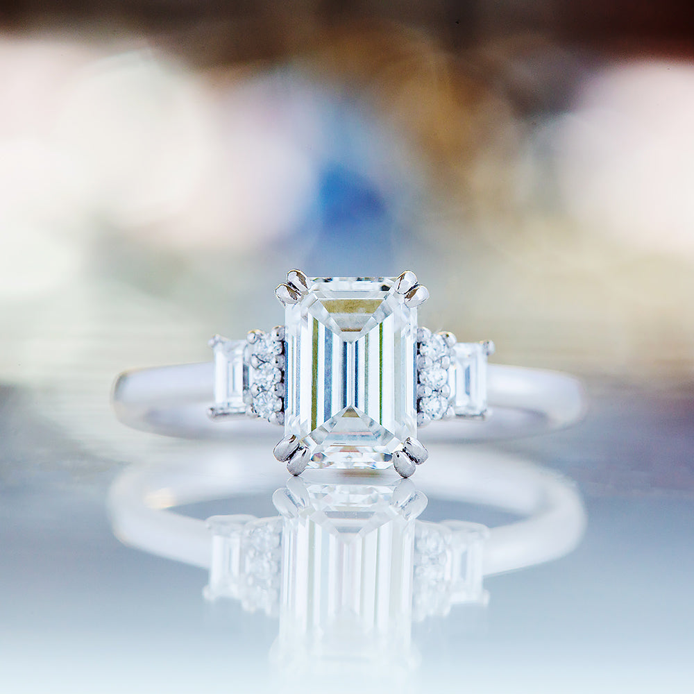 Faith, an Emerald cut Vintage Style Lab Diamond Ring