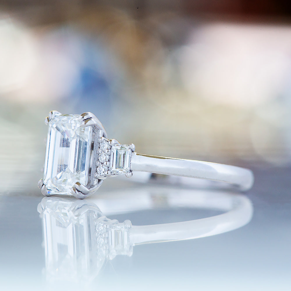 Faith, an Emerald cut Vintage Style Lab Diamond Ring