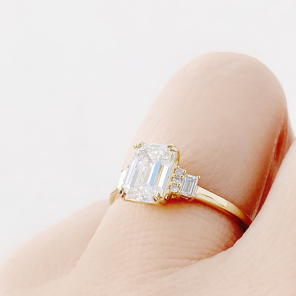 Faith, an Emerald cut Vintage Style Lab Diamond Ring