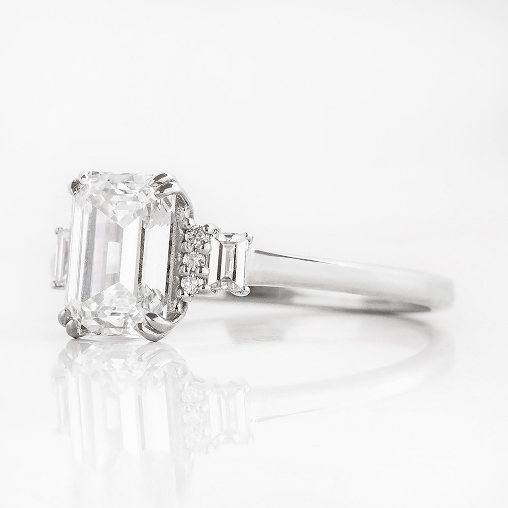 Faith, an Emerald cut Vintage Style Lab Diamond Ring