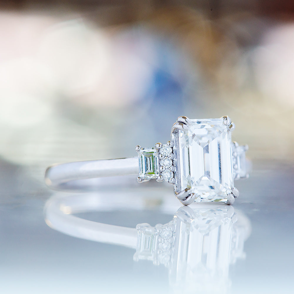 Faith, an Emerald cut Vintage Style Lab Diamond Ring
