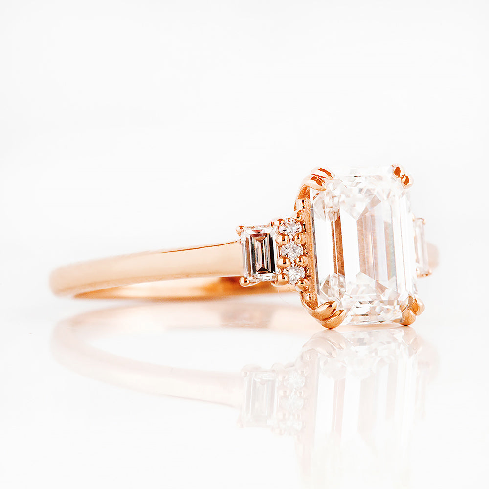 Faith, an Emerald cut Vintage Style Lab Diamond Ring