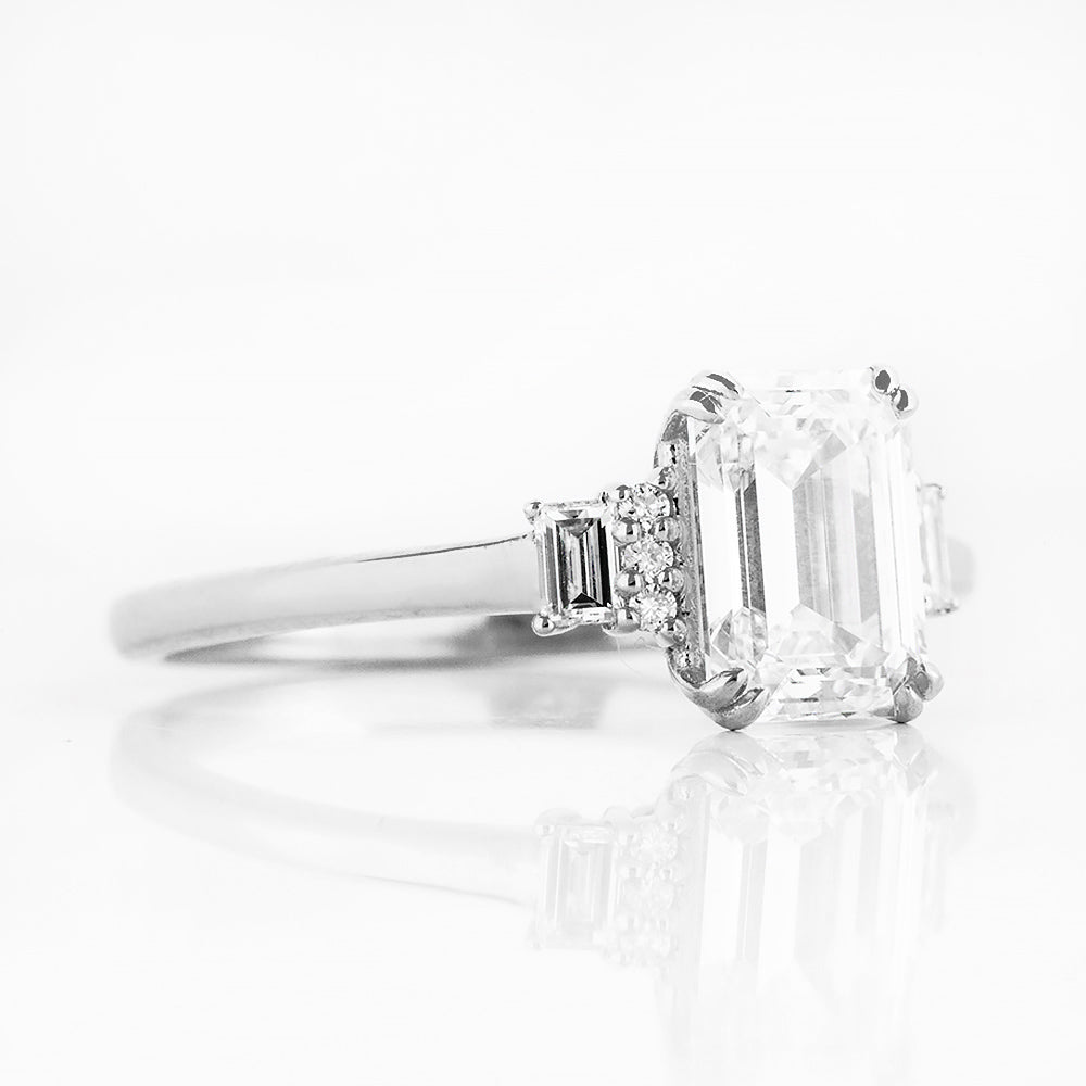 Faith, an Emerald cut Vintage Style Lab Diamond Ring