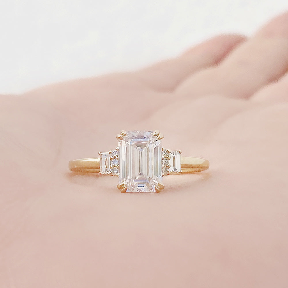Faith, an Emerald cut Vintage Style Lab Diamond Ring