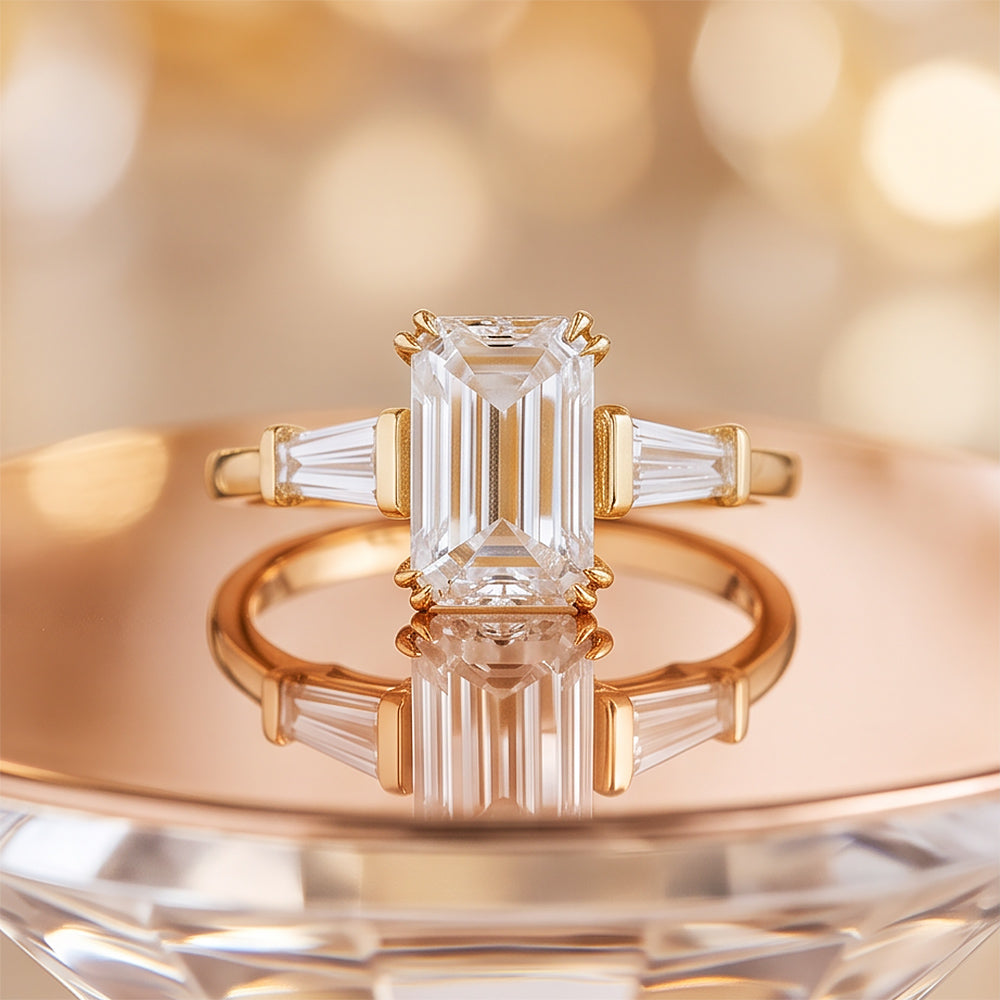 Carmen, an Emerald cut Trilogy Ring - Victoria's Jewellery