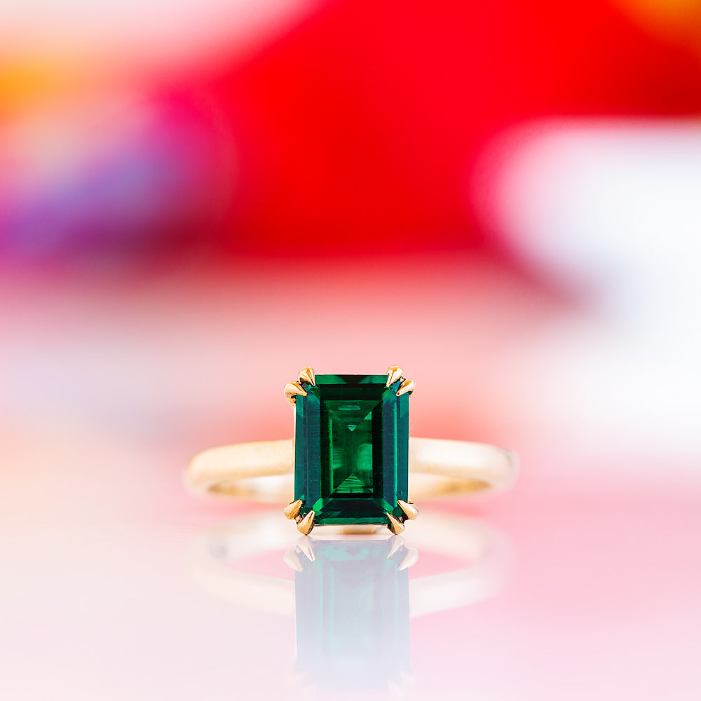 Esme, Lab Emerald Solitaire Ring
