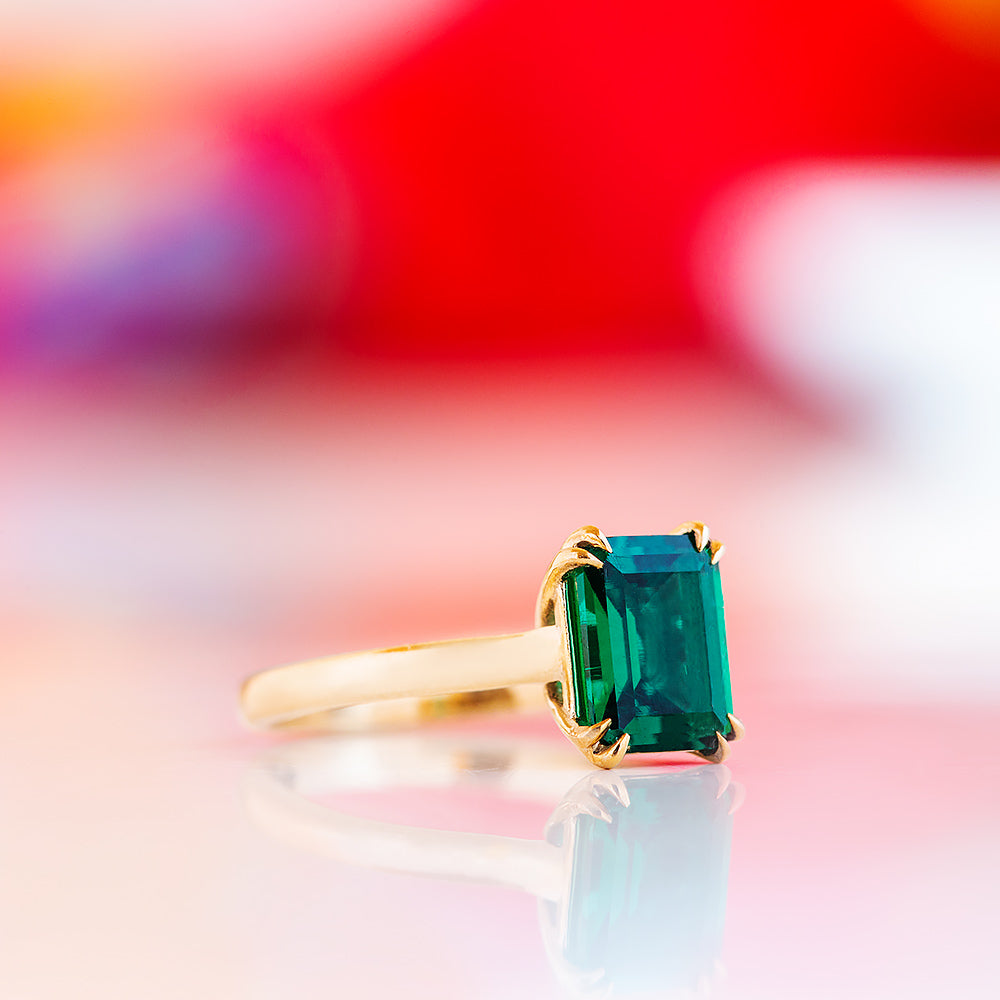 Esme, Lab Emerald Solitaire Ring