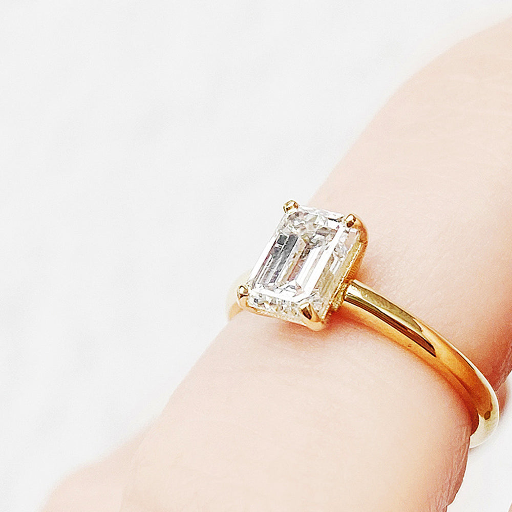 Mari, an Emerald cut Lab Diamond Solitaire Ring - Victoria's Jewellery